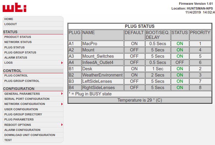 NPS Plug Status example