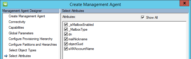 Select Attributes for Exchange PowerShell Connector