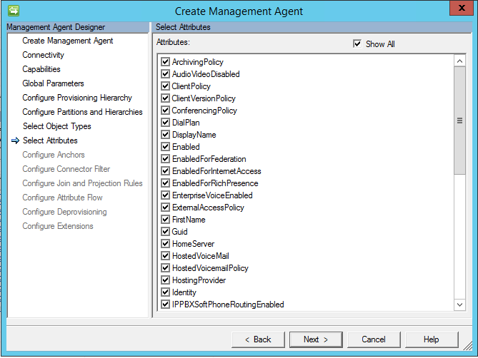 Lync Connector - Select Attributes