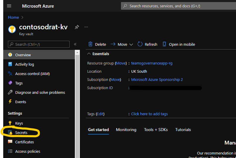 Key vault secrets