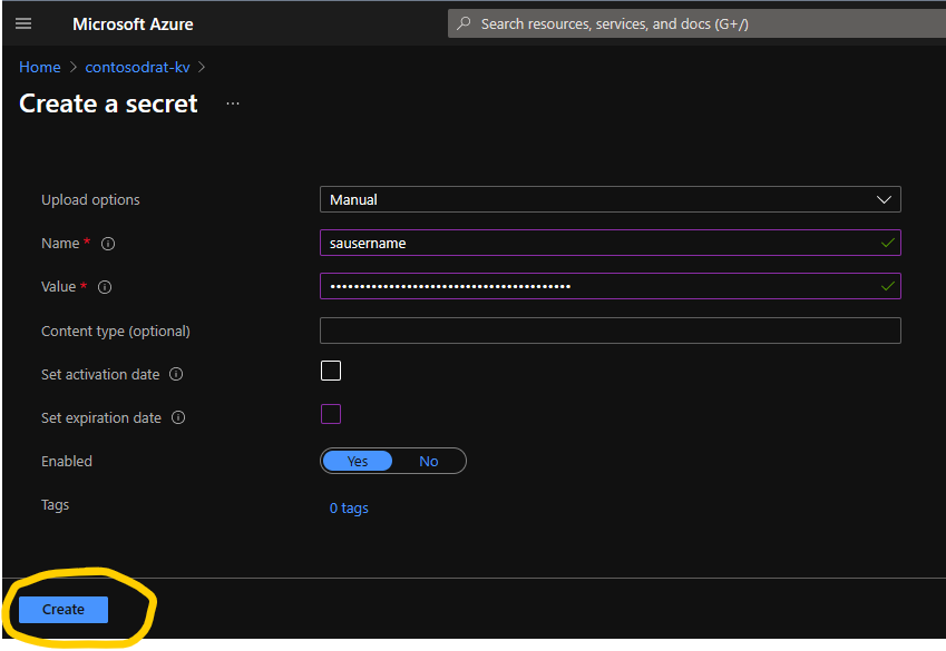 Key vault sensitivity label secret