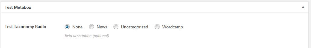 Screenshot of taxonomy radio button inline CMB field type