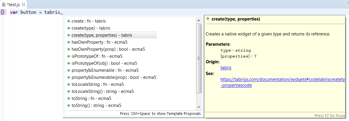 Tabris Completion Create