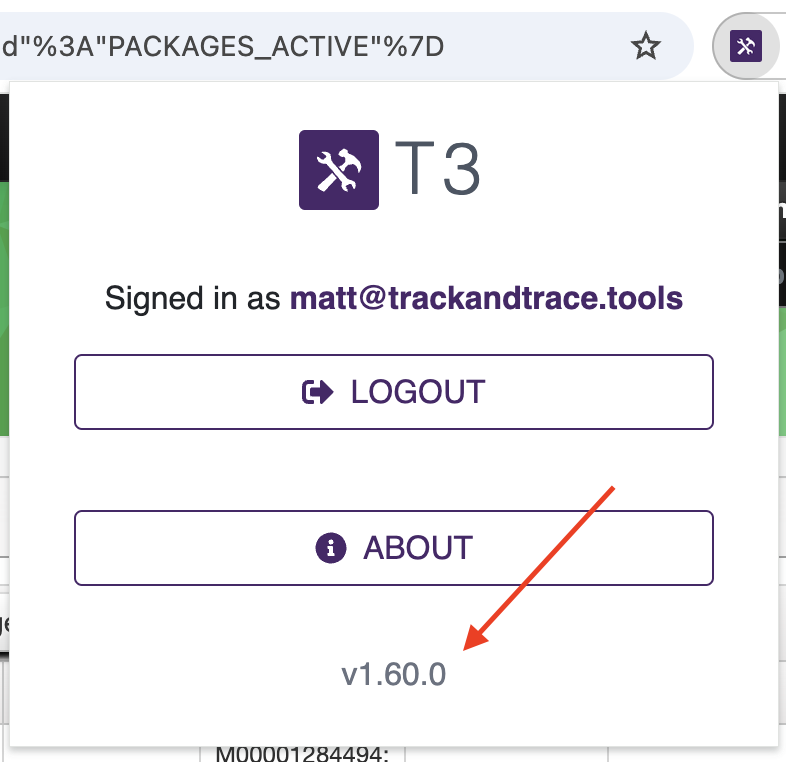 Finding your installed T3 Chrome Extension version