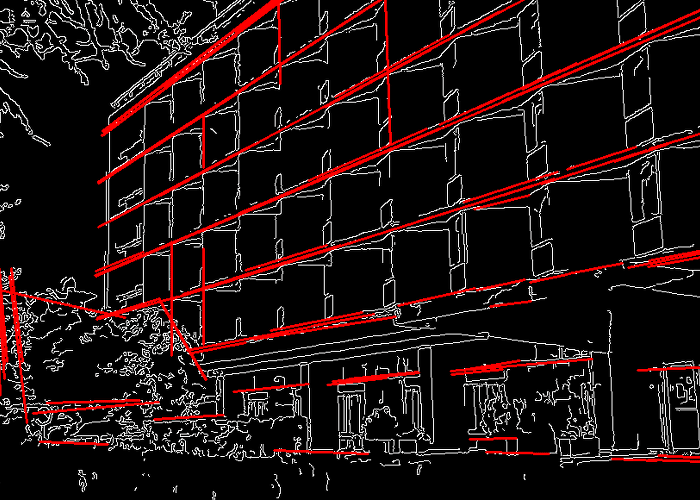 Feature extraction using an edge detector and hough transform