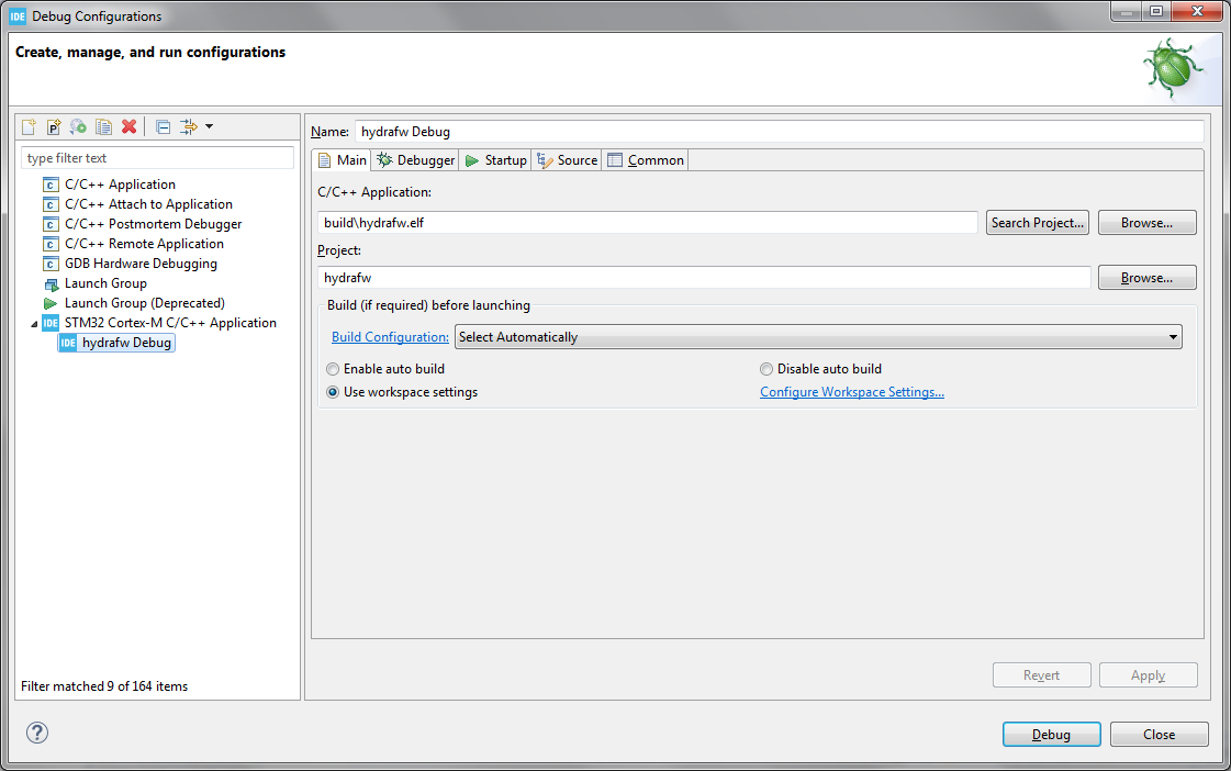 Debug hydrafw entry