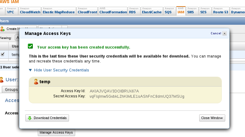 Reset AWS User Key