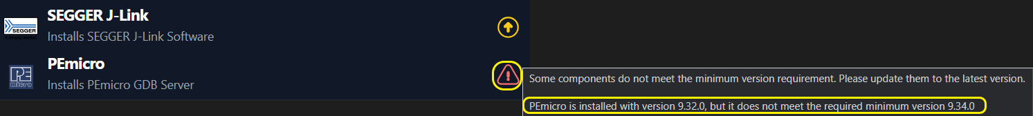 MCUXpresso Installer Component Outdated