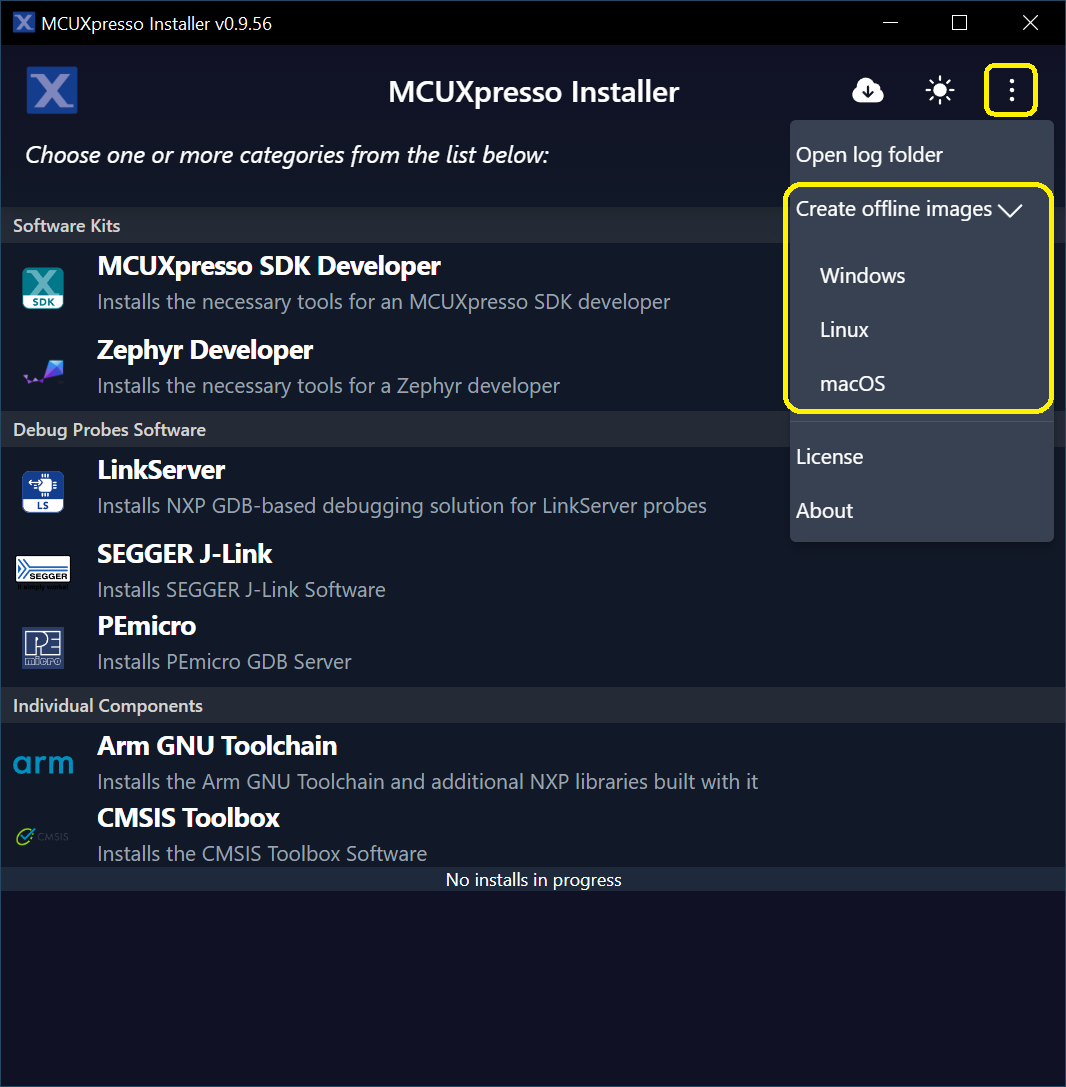 MCUXpresso Installer Create Offline Image