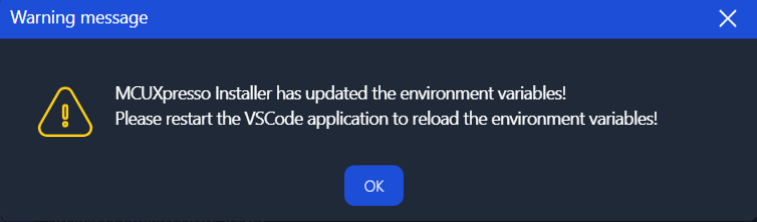 MCUXpresso Installer Warning Env Variables