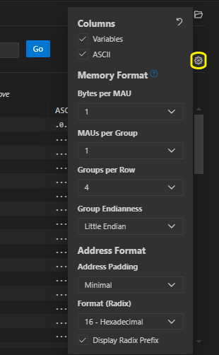 Memory View Settings