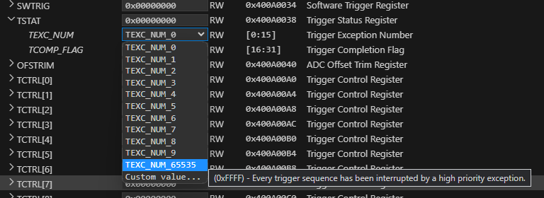 Peripheral Register View Modifying Bit Field Value