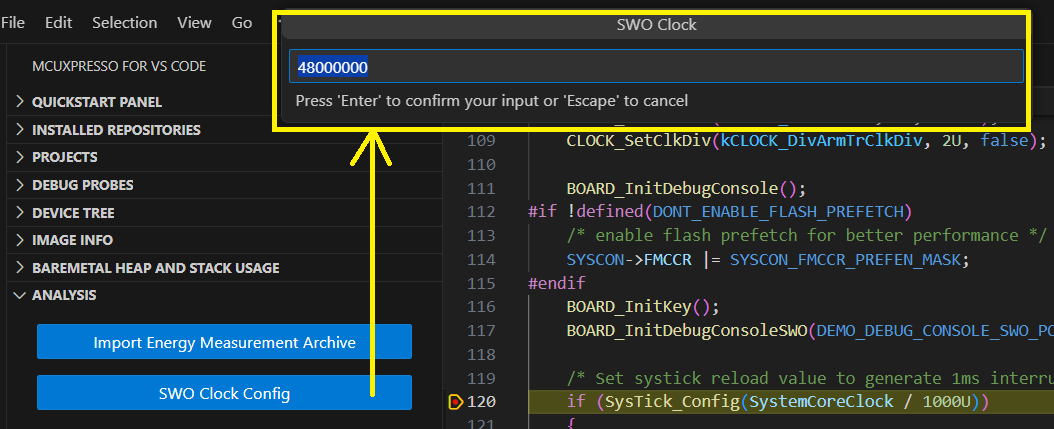 SWO Configure Clock