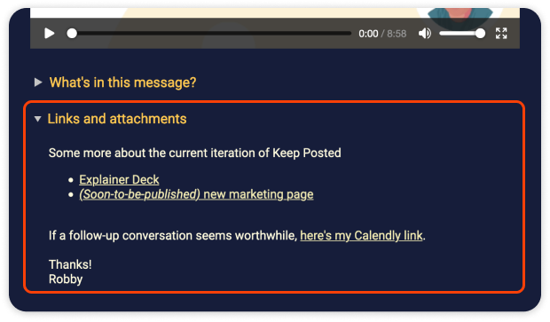 links and attachments in a Keep Posted message