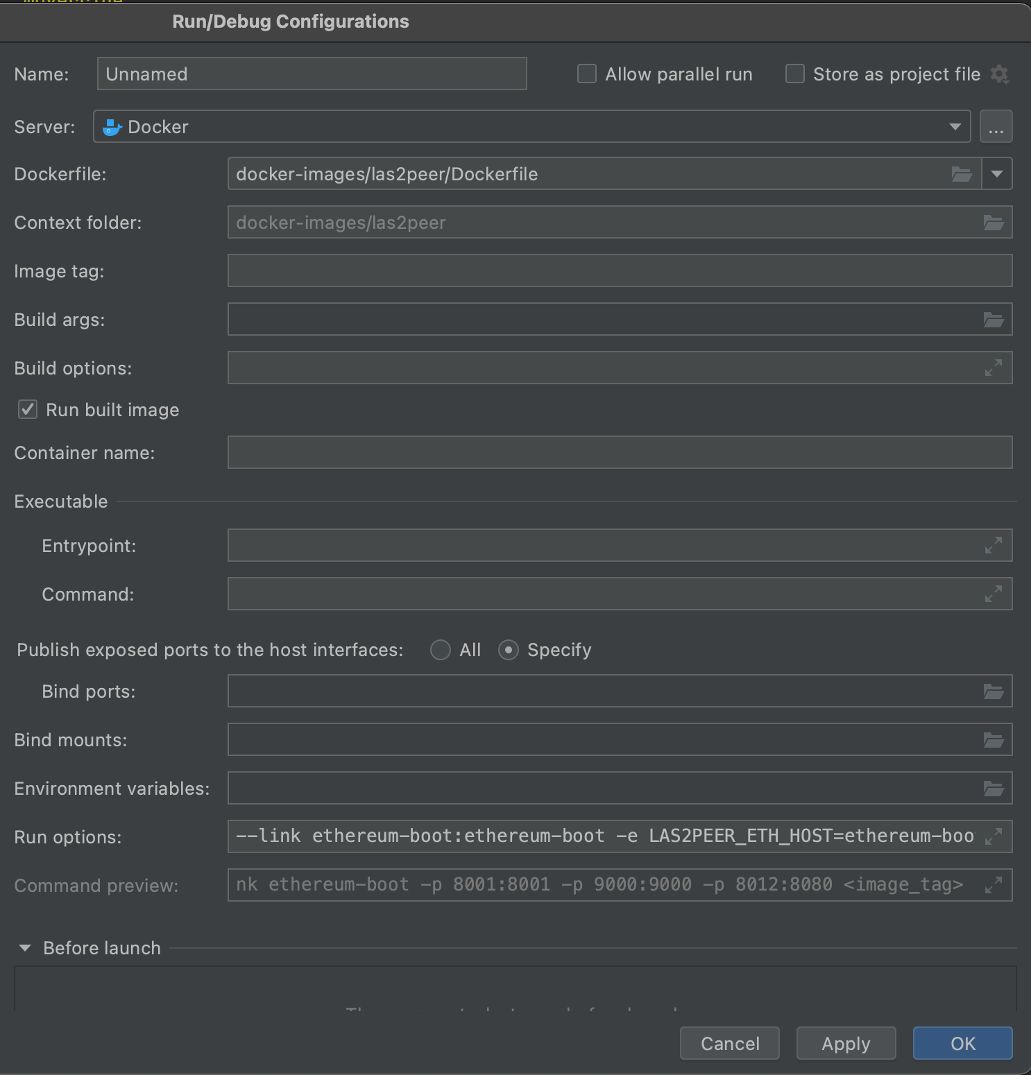 Dockerfile settings IntelliJ