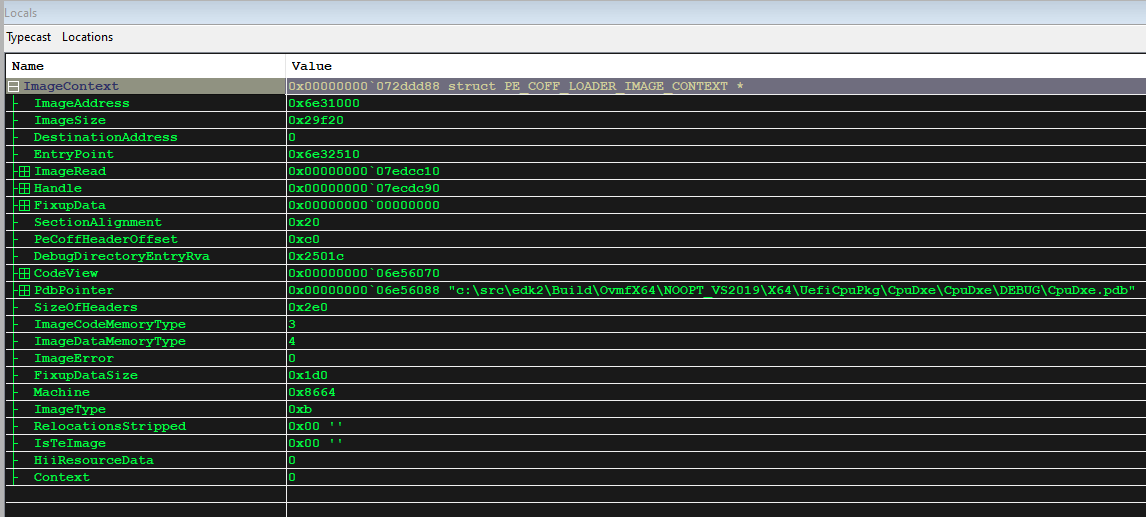 Intel UDK Debugger WinDbg Dialog