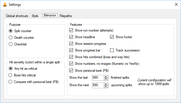 Settings window - Behavior