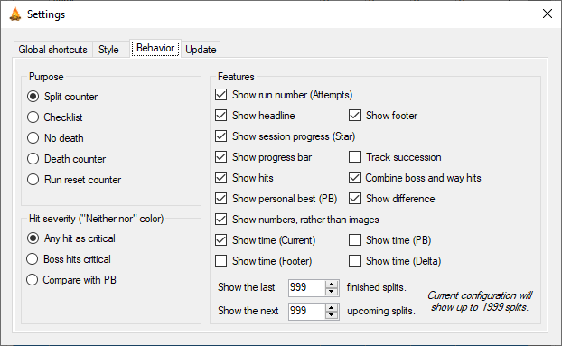 Settings window - Behavior