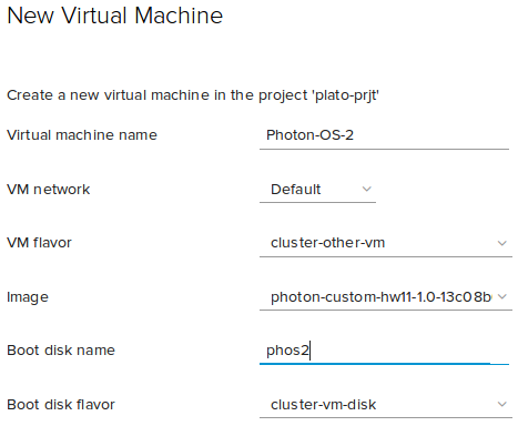 The Form for a New VM